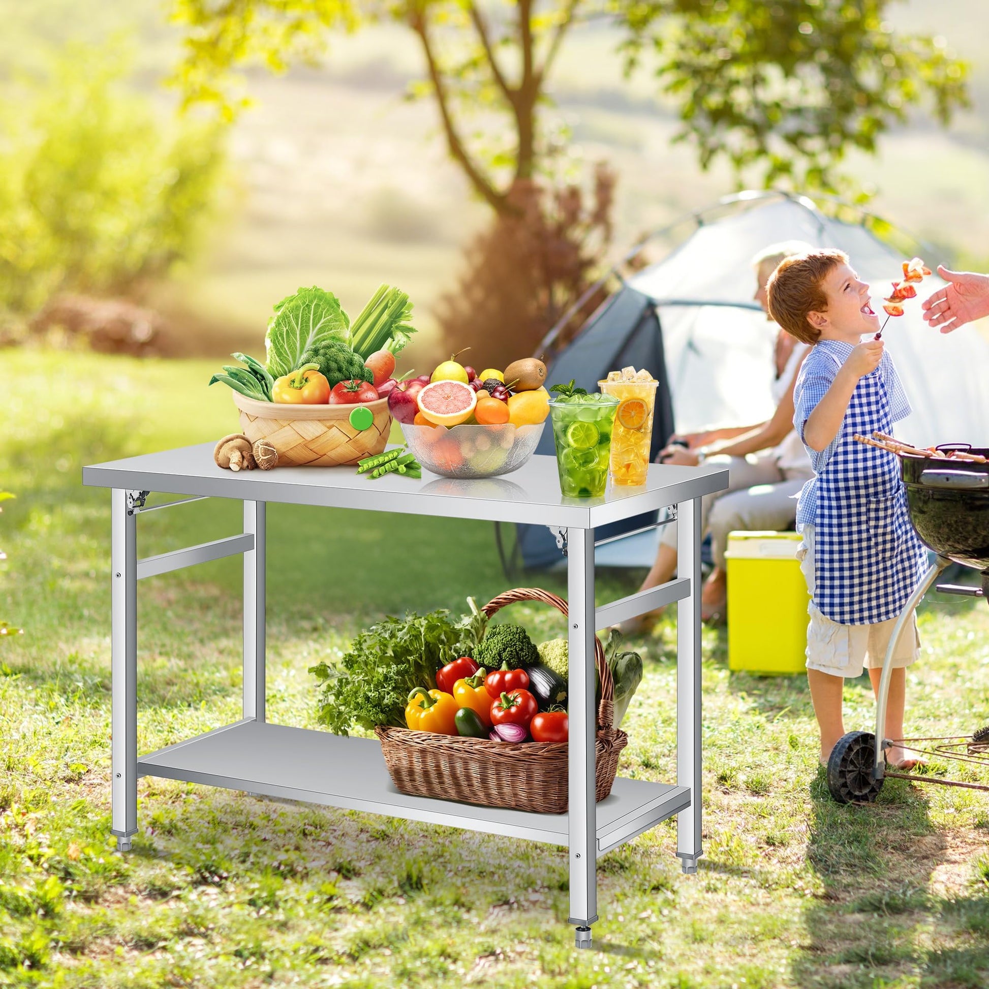 Mesa plegable de acero inoxidable GARVEE para cocina y garaje